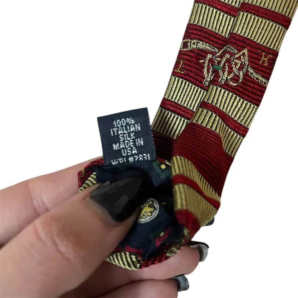 Tommy Hilfiger Burgundy Gold Striped Necktie‎ 100% Italian Silk USA Made